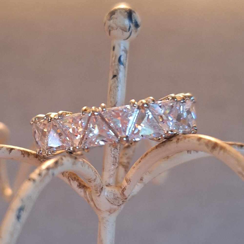 Triangle Cut Rhodium Over Sterling Silver Eternity Ring